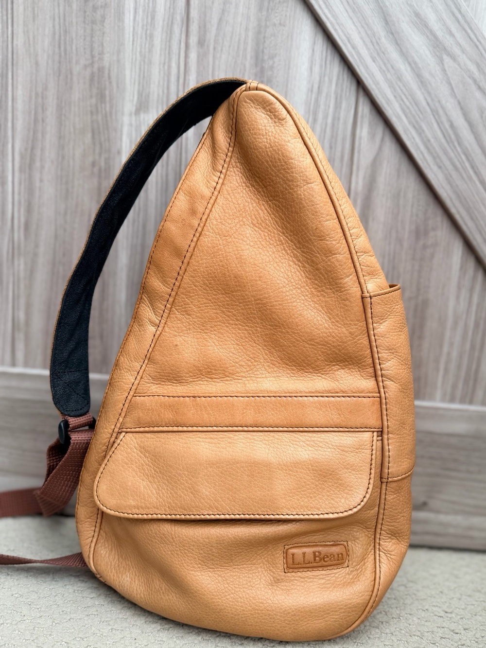 L.L. Bean Tan Leather healthy back bag